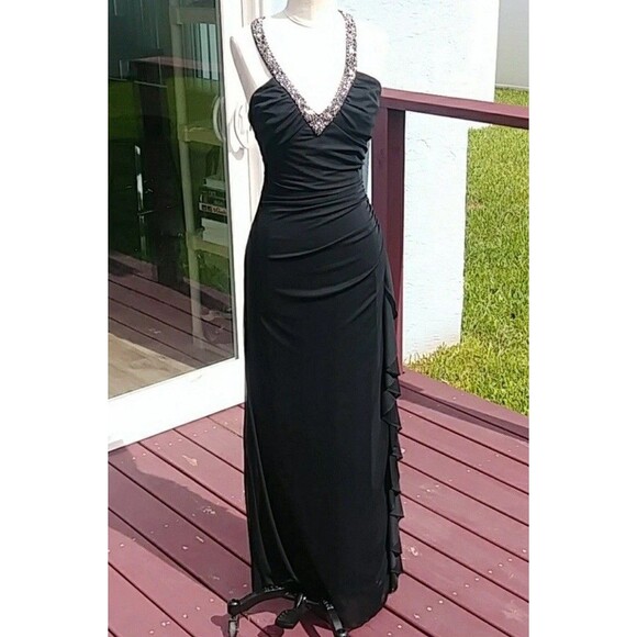 New Vintage Betsy & David Glitter Halter Mesh Formal Gown Black Sheath Long Y2K - Picture 10 of 10